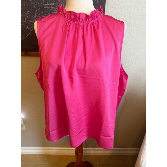 J. Crew Ruffle Neck Pink Satin Sleeveless Polyester Tank Top Women Sz XXL BD297 - Picture 2 of 10